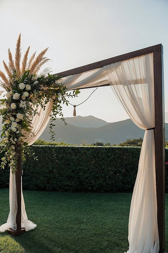 Square Wooden Wedding Arches With Draping Fabric