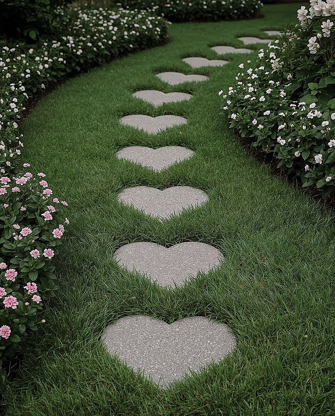 Cute Garden Inspo: Heart-Shaped Path for a Fairy Core Aesthetic