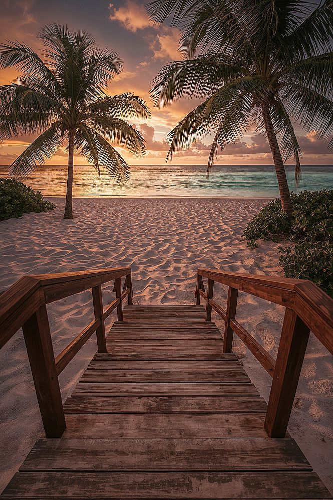Golden Hour Paradise: Tropical Beach Sunset Wallpaper