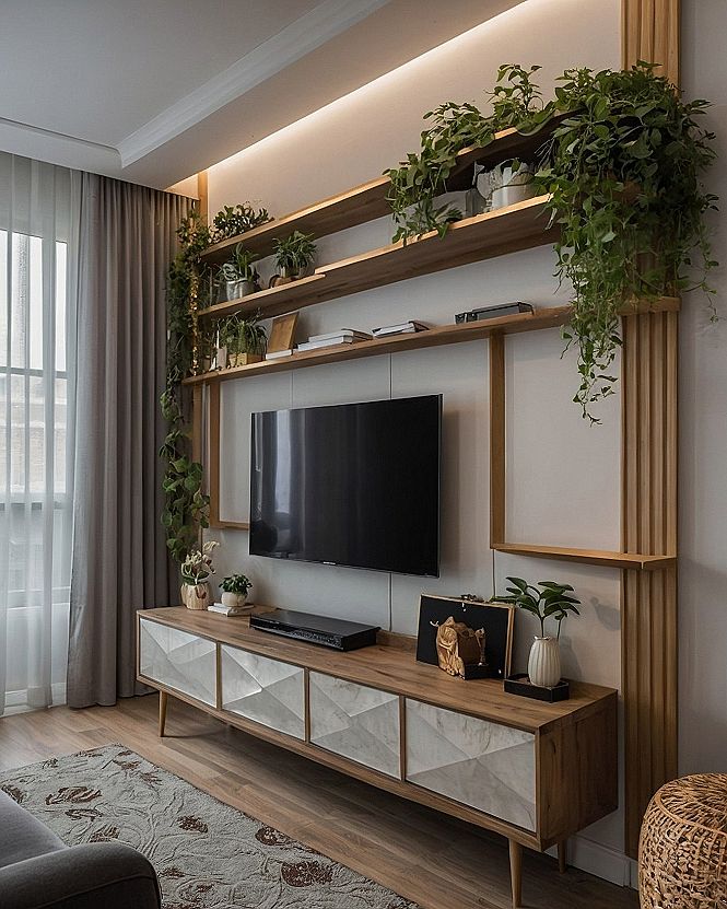 Styling Open Shelving Around a Living Room Television