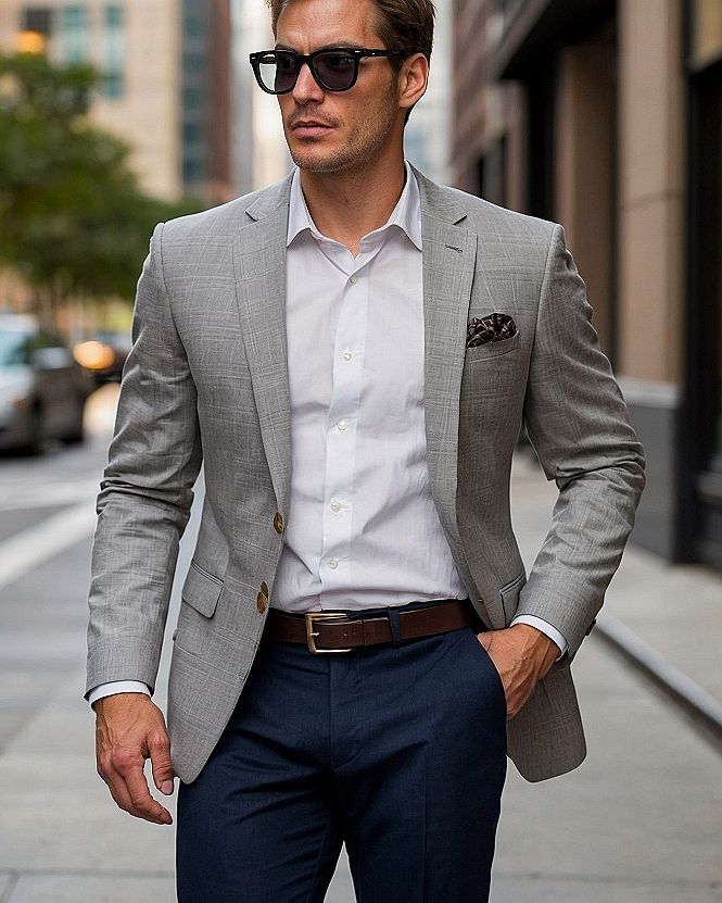 Styling Navy Chinos with a Crisp Shirt and Tailored Blazer