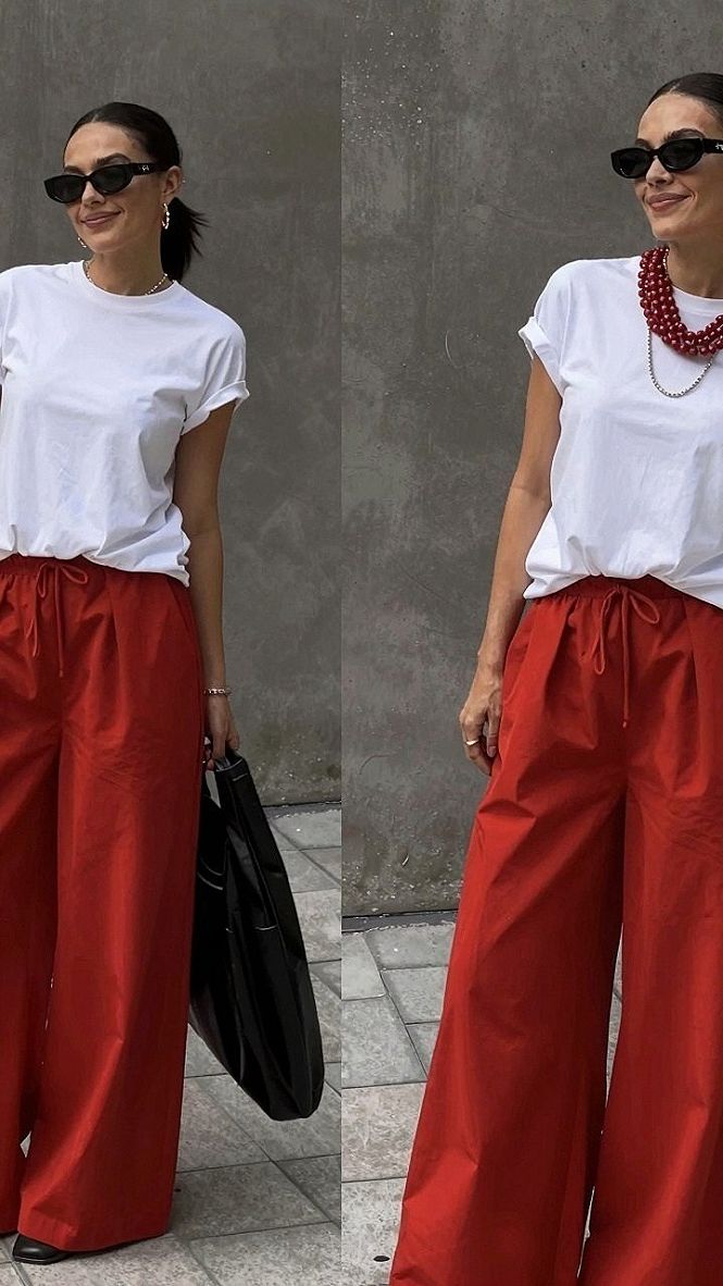 Pairing Red Trousers with a Crisp White Tee