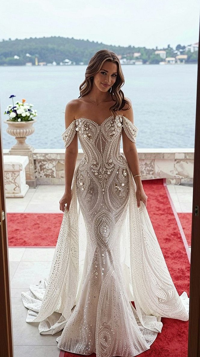 Styling Off The Shoulder Beaded Wedding Gowns