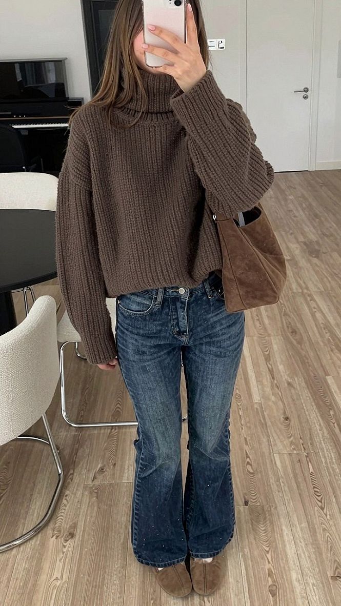 Styling Brown Long Boots with Cozy Turtlenecks