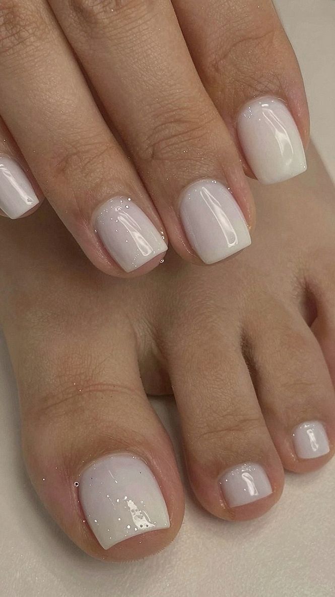 Milky White Shimmer Pedicure and Manicure Match