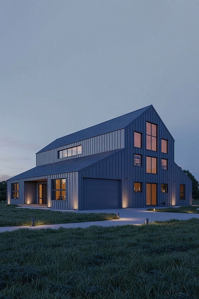 Metal Building Farmhouse: Modern Great Rooms & Elevations