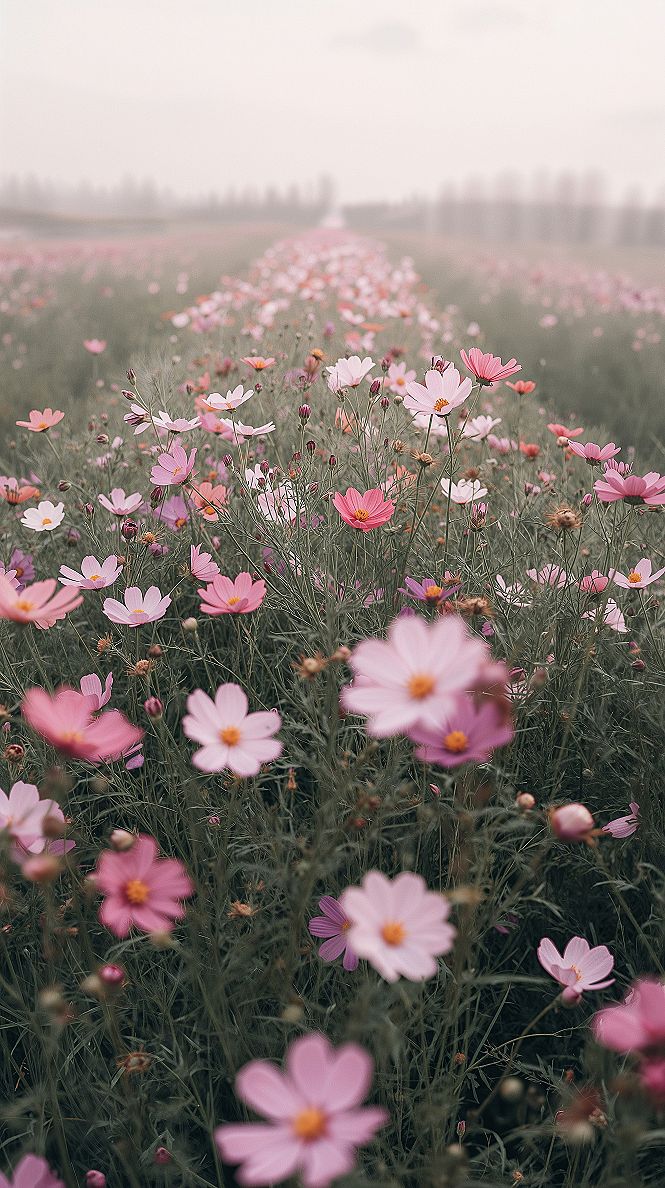 Vibrant Cosmos Flowers: Pretty Springtime iPhone Wallpaper