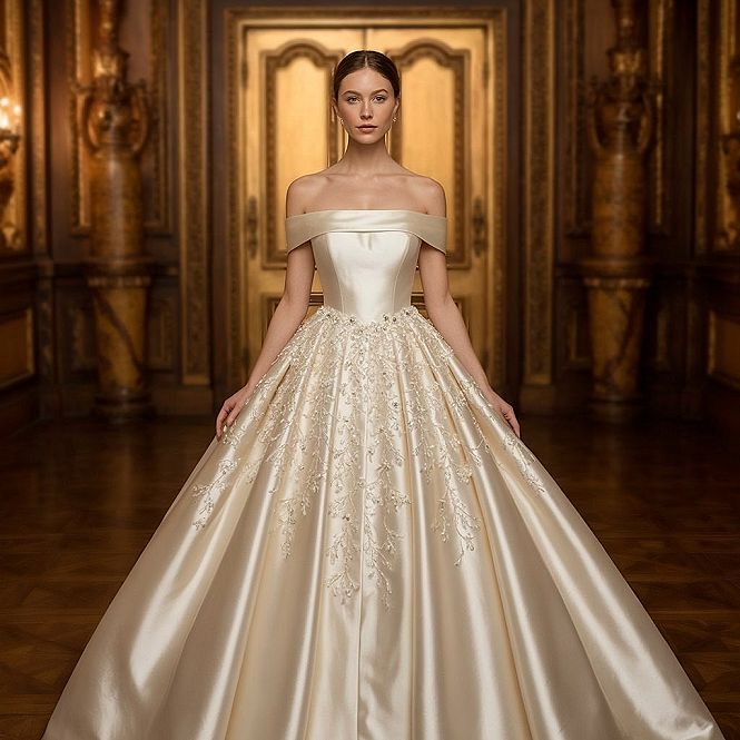 Refined Satin Appliques: Romantic Wedding Gowns for Engagements