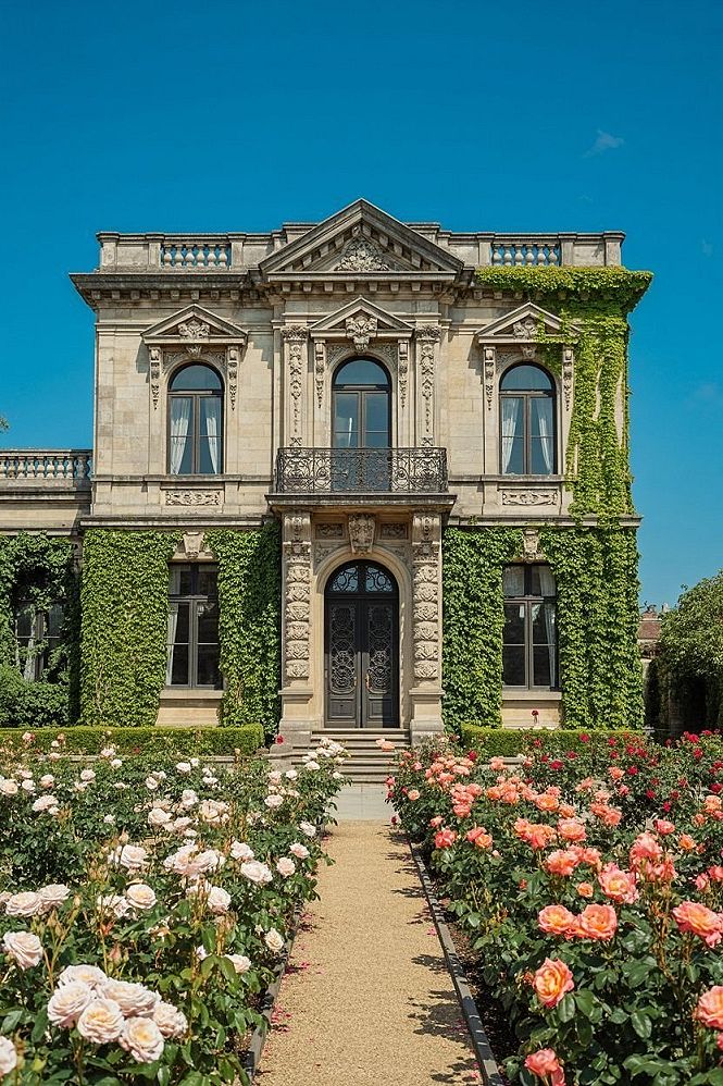 Victorian Mansion & Spring Floral Pathway Splendor