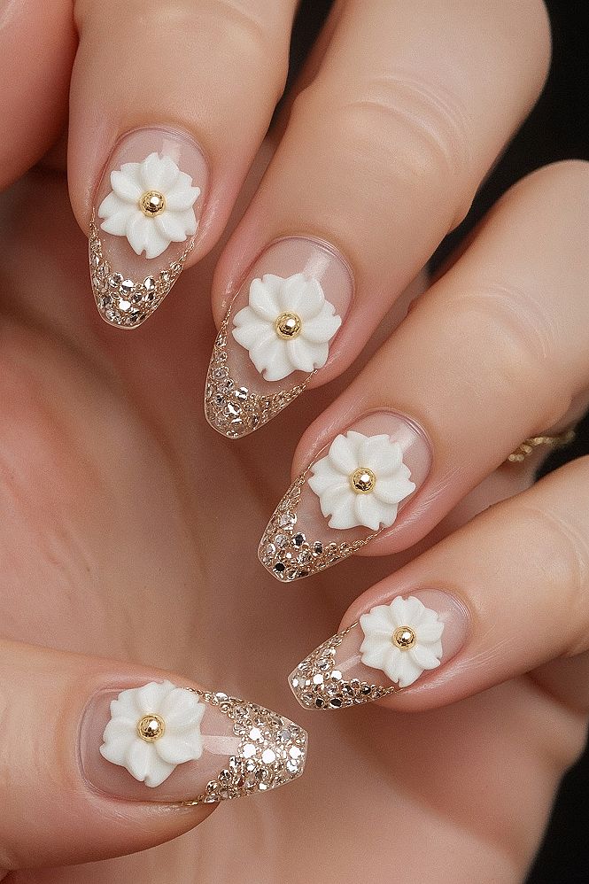 Fancy 3D Floral Nails: Perfect Prom & Wedding Glam