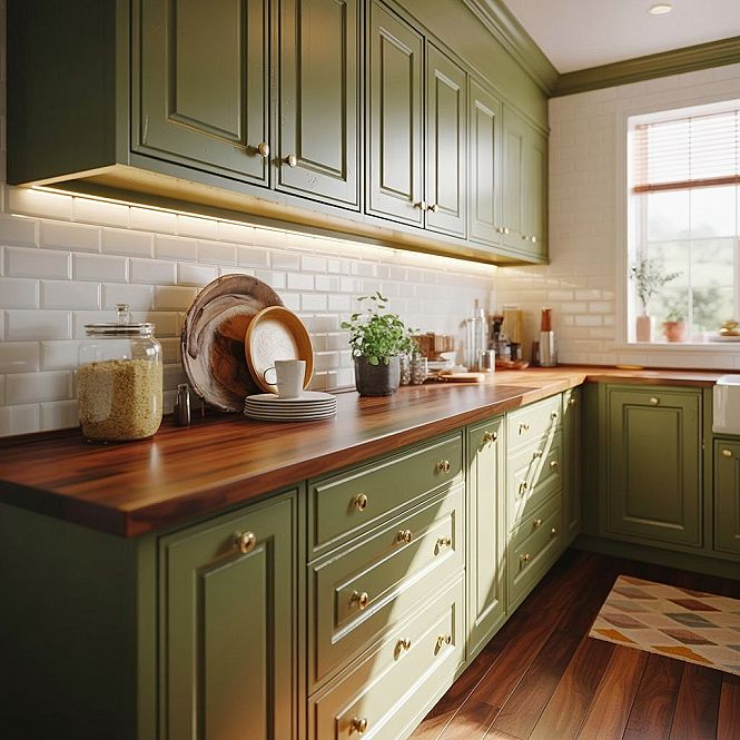 Charming Sage & Wood Kitchens: Shaker Cabinets Delight