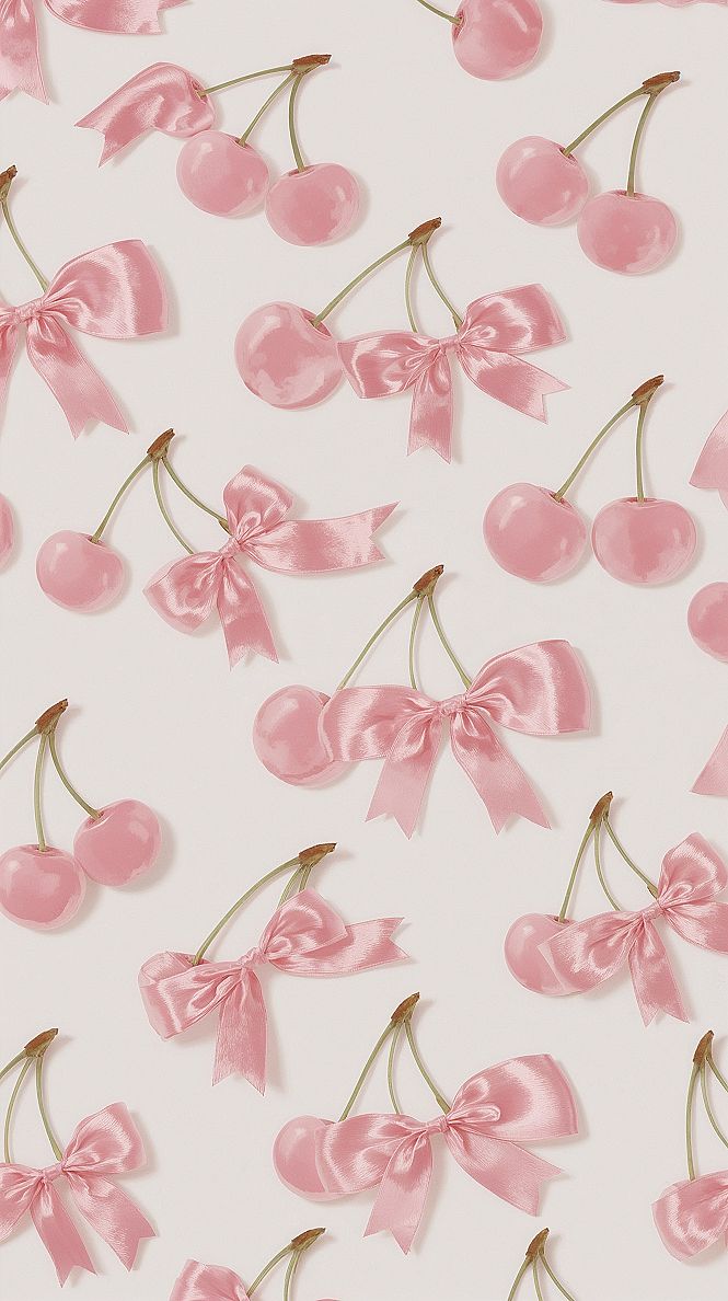 Coquette Charm: Pink Cherries & Bows Aesthetic Wallpaper