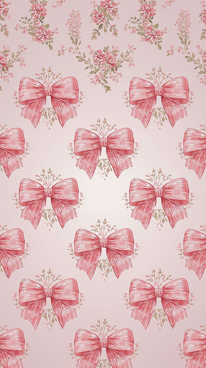 Delicate Pink Bow Pattern: A Serene Aesthetic Wallpaper for Girls