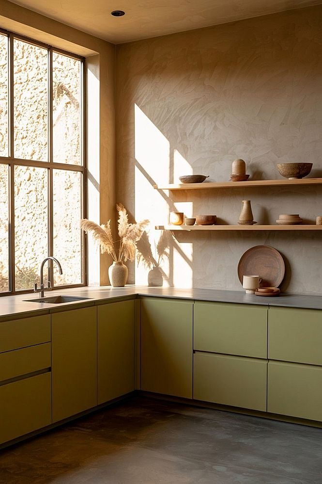Earthy Modern Kitchens: Crafting Cozy Light Olive Green Spaces