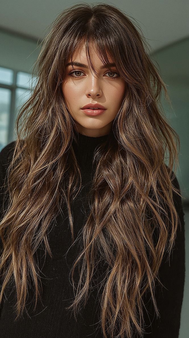 Trendy Curtain Bangs Styles for Long Thick Hair