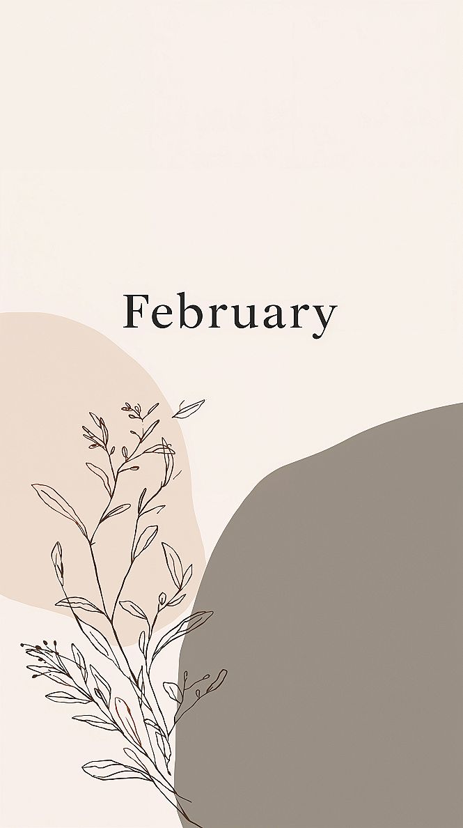 Minimalist February 2025 Wallpaper: Abstract Leaves & Art