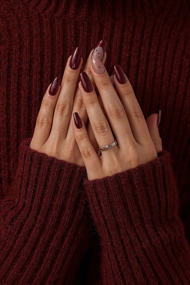 Luxury Maroon & Polka Dot Nails: Chic Gel Designs