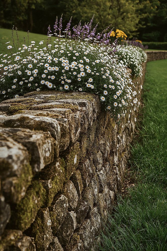 Charming Stone Wall Flower Bed Ideas for Your Front Yard