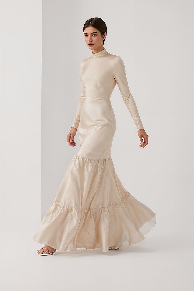 Minimalist Beige Formal Dress for Classic Wedding Guest Style