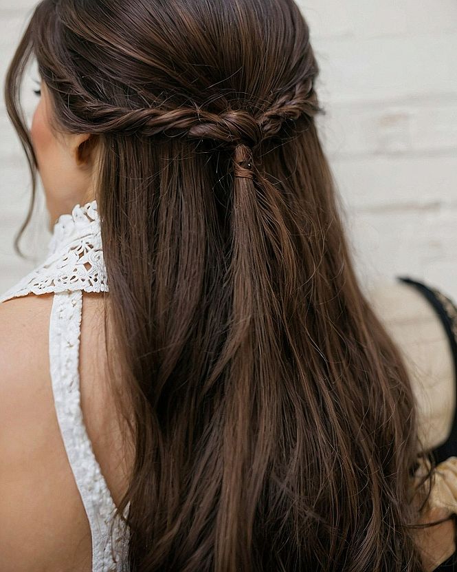 Twisted Half Up Crown Style For Long Hair