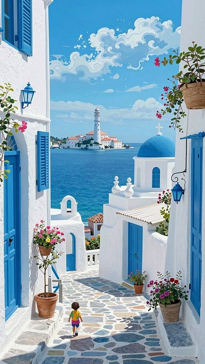 Selecting Aegean Island Villages with Blue and White Palettes