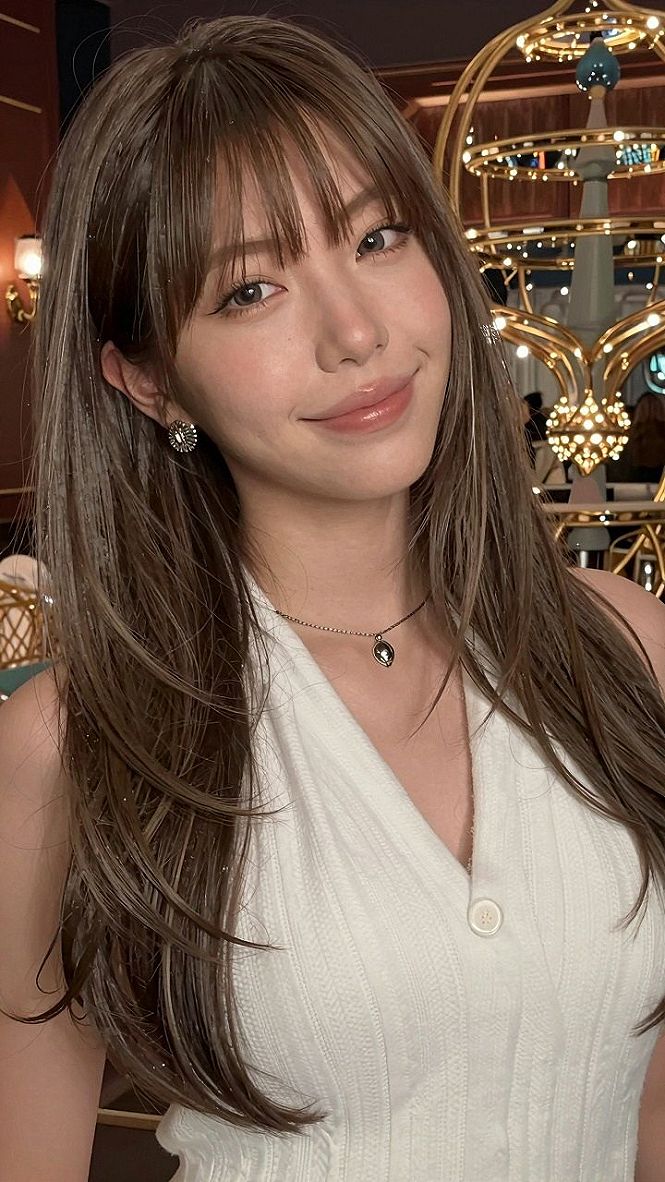 Choosing Soft Ash Brown Hair with Delicate Bangs