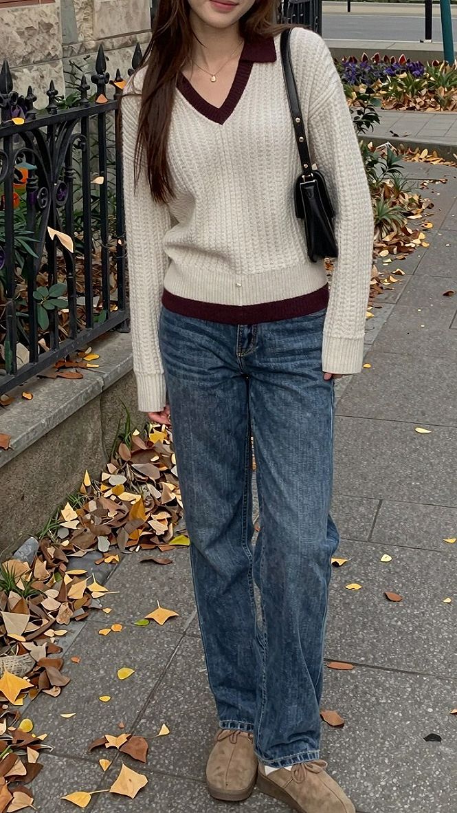 Pairing Brown Long Boots with Collared Sweaters