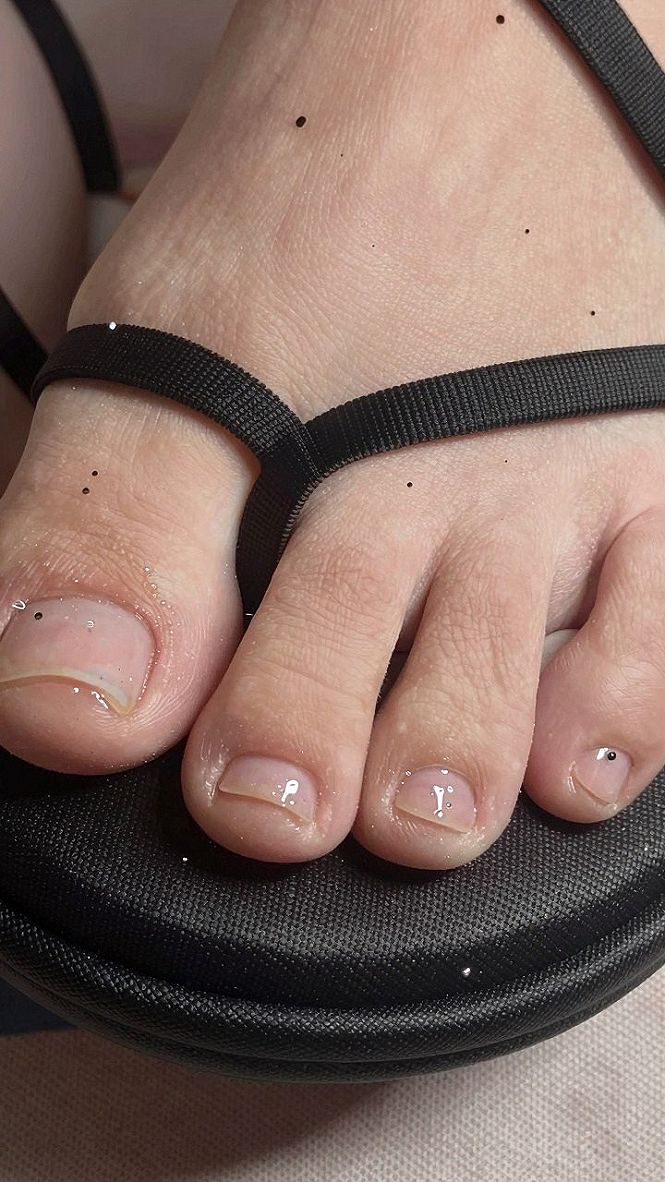 Minimalist Clear Nails with Tiny Black Dot Accents