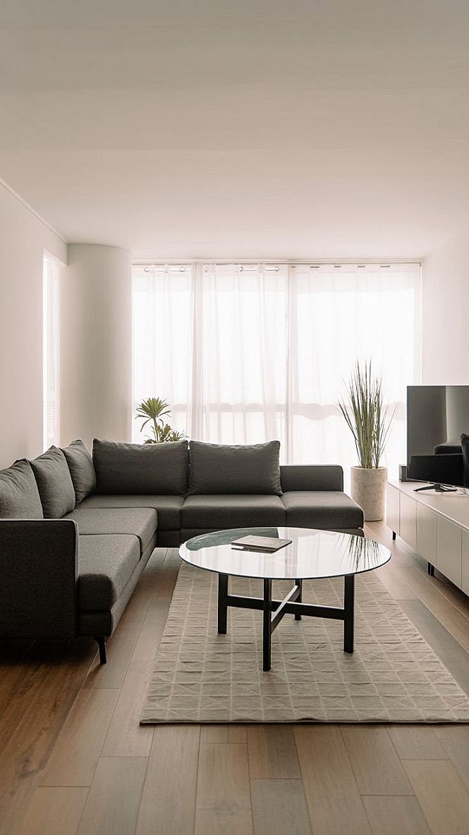 Modern Minimalist Apartment Living Room: L-Shape Sofa & Neutral Palette