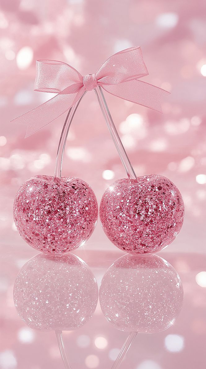 Crystal Cherries: Cute 3D Aesthetic Pink Wallpapers for iPhone
