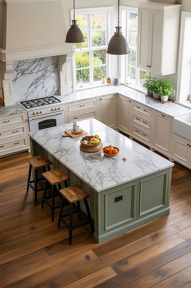Modern Farmhouse Kitchen Islands in Bold Sage Green