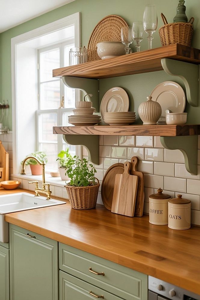 Sage Green & Wood Kitchens: Achieving Cottagecore Charm