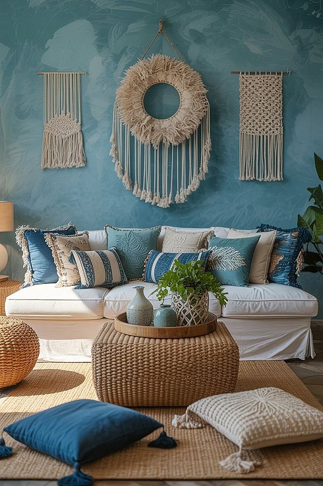 Boho Coastal Living Room Bliss: Aesthetic Decorating Home Ideas