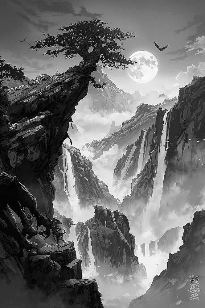 Enchanting Monochrome: Black & White Landscape 4K Wallpaper for Desktop