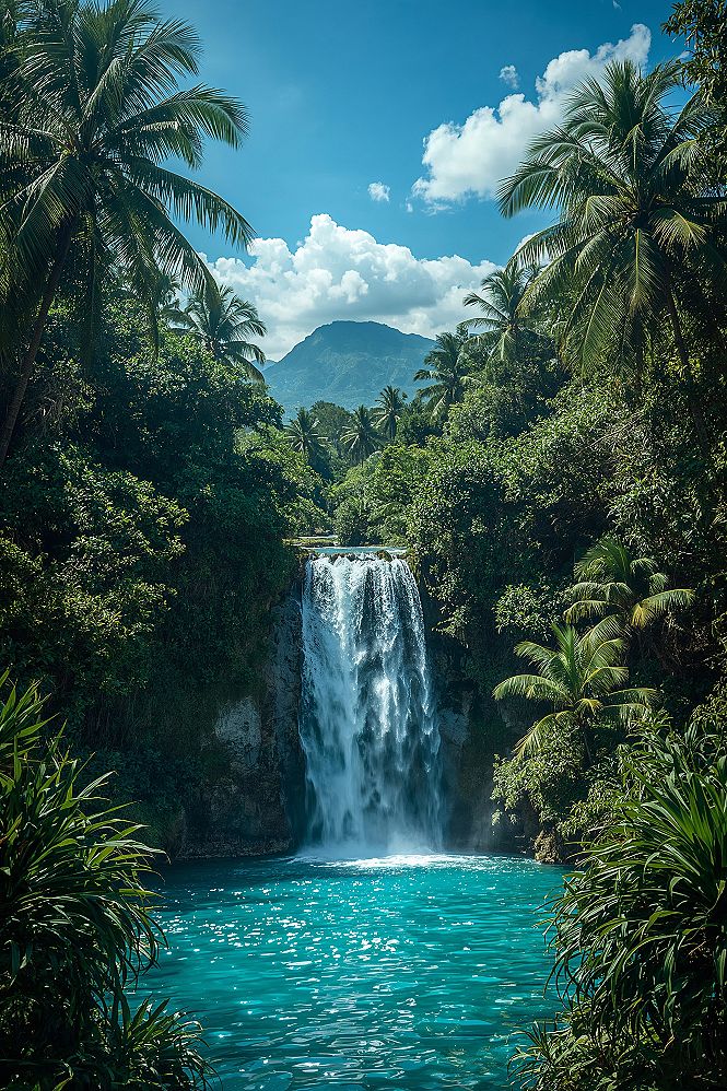 Tropical Waterfall Wallpapers for iPhone: Blue Nature Serenity
