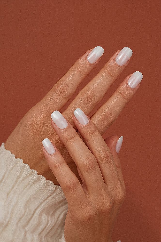Flawless Pearl Dipped Nails for Women: Soft & Elegant Short Oval Style