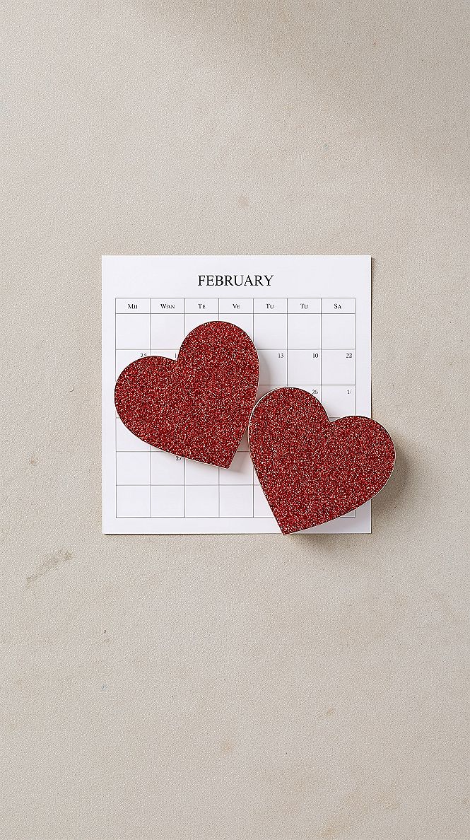 February 2026 Calendar Wallpaper with Glitter Hearts: Stay Organized