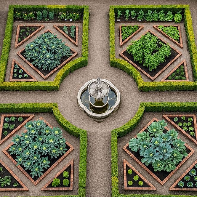 Elegant Backyard Raised Garden: Parterre Layout Design