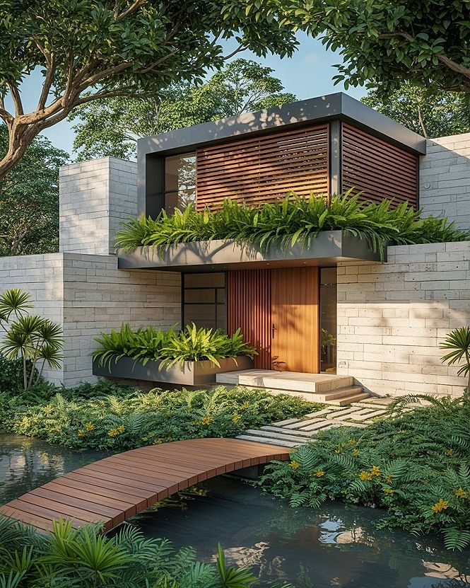 Modern Tropical Houses: Elevated Front Entrance & Roof Ideas