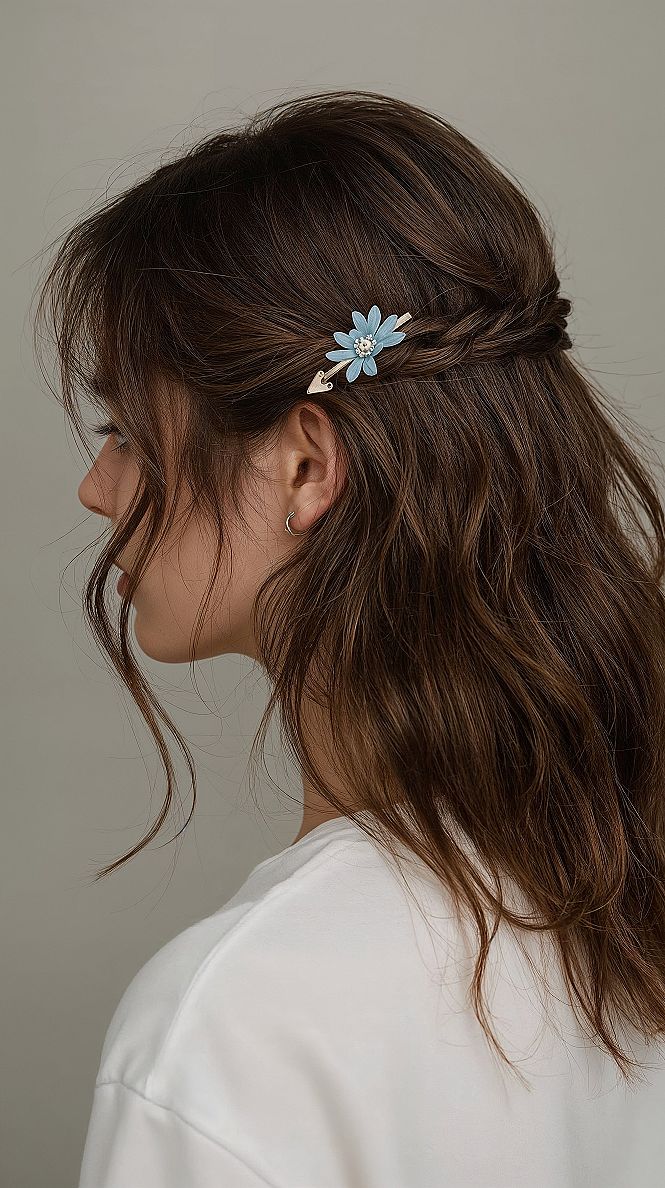 Elegant Braided Updo with Flower Clip: Chic Long Hair Style
