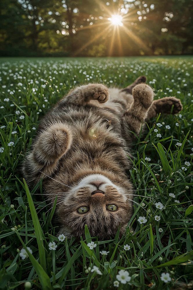Golden Hour Charm: Adorable Cat, Cute Summer Wallpaper