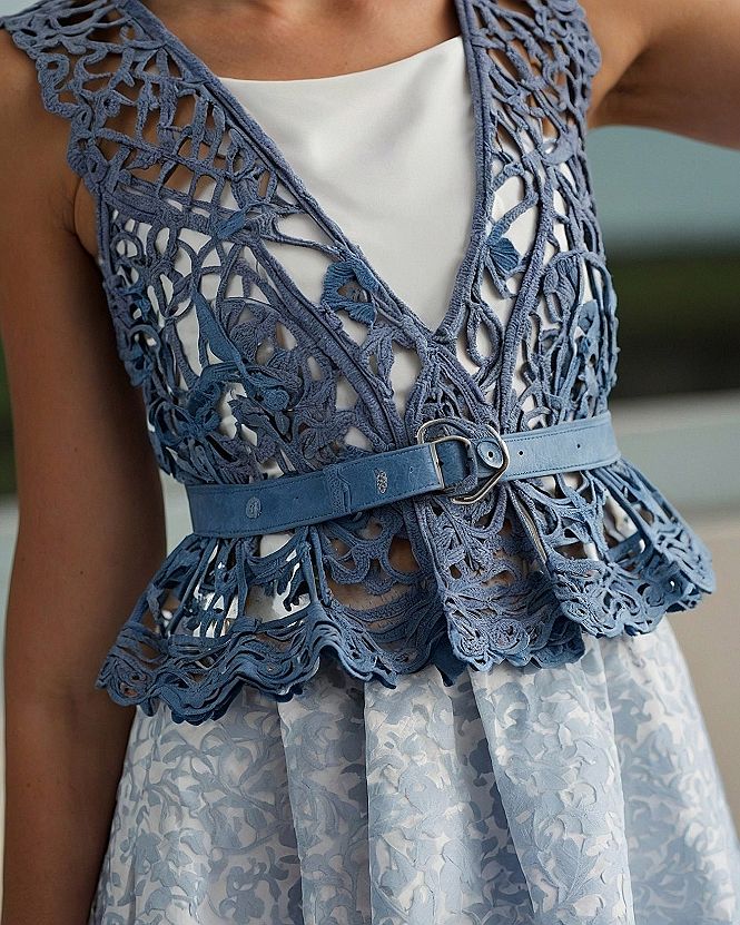 Layering Blue Crochet Vests Over Simple Linens