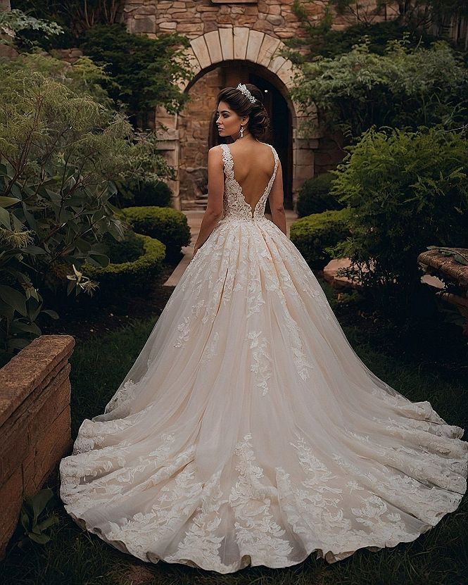 Managing A-line Princess Gown Trains Outdoors