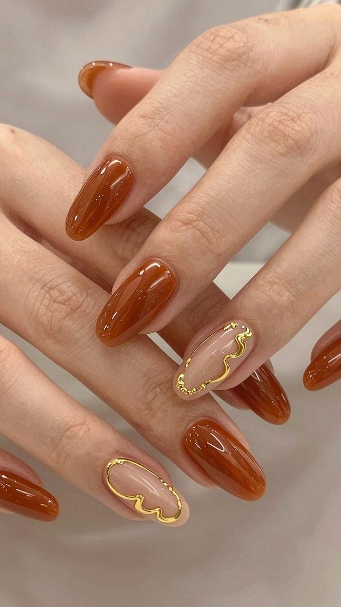Adding Metallic Gold Accents to Brown Nails