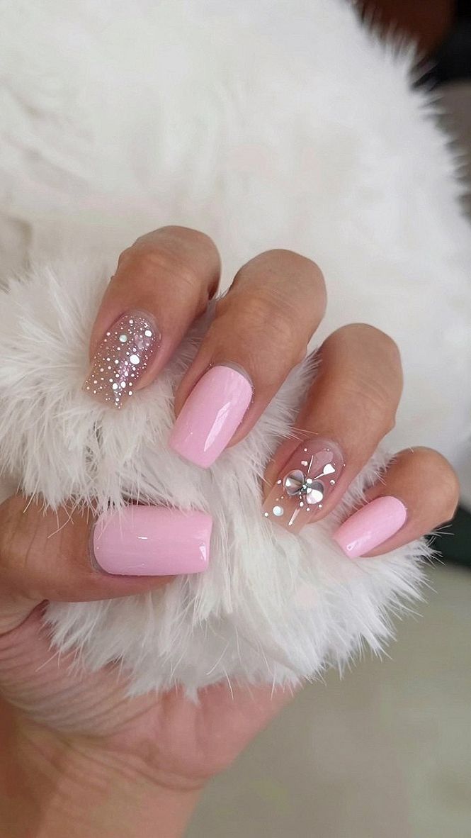 Keeping Pink Square Nails with 3D Bow Accents Secure