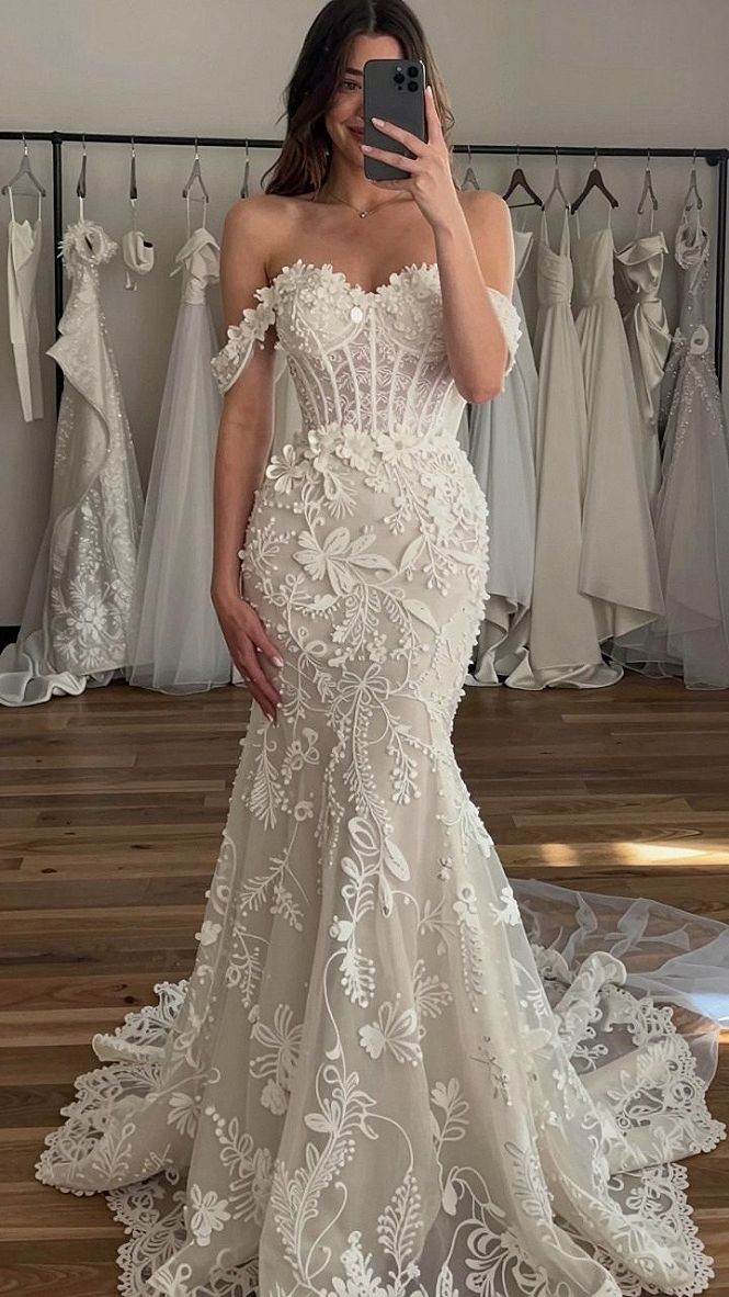 Maintaining Structured Floral Lace Wedding Gowns