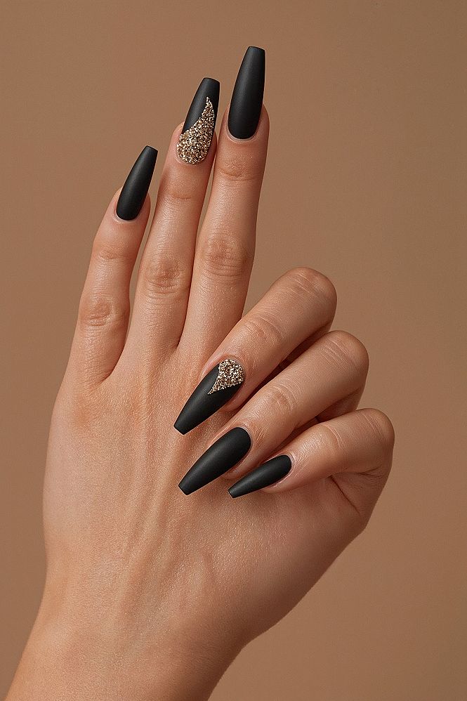 Matt Black & Golden Black Nails: Unleash Your Inner Diva