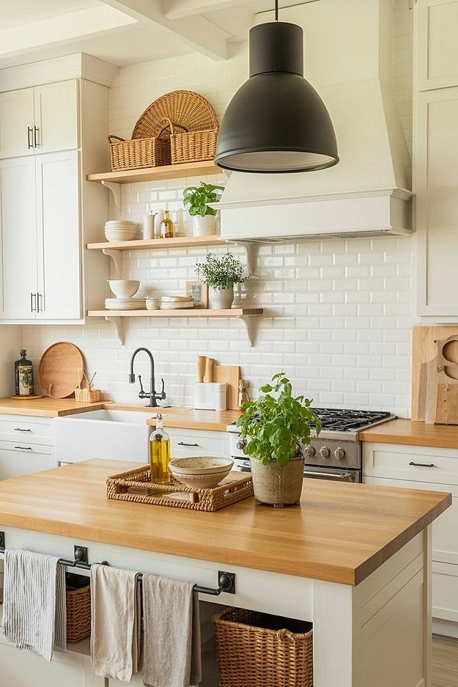 Modern Farmhouse Kitchen: White Shaker & Natural Wood Accents