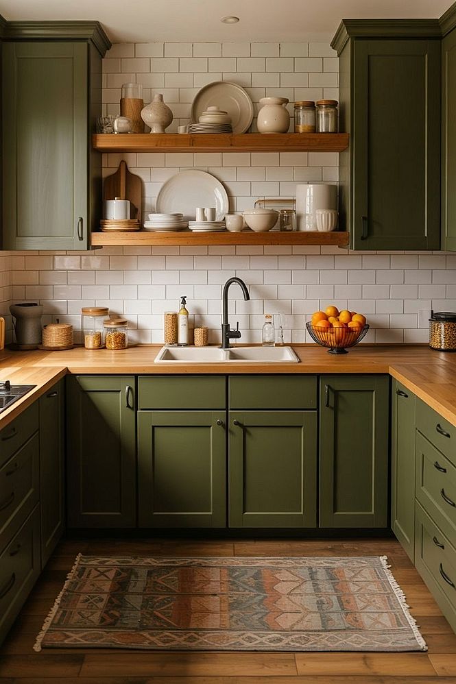 Green Kitchen Wood Oasis: Rustic Charm Meets Modern Design