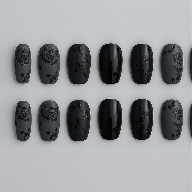 Minimalist Black Rose Nails: Subtle Elegance & Dark Gothic Charm